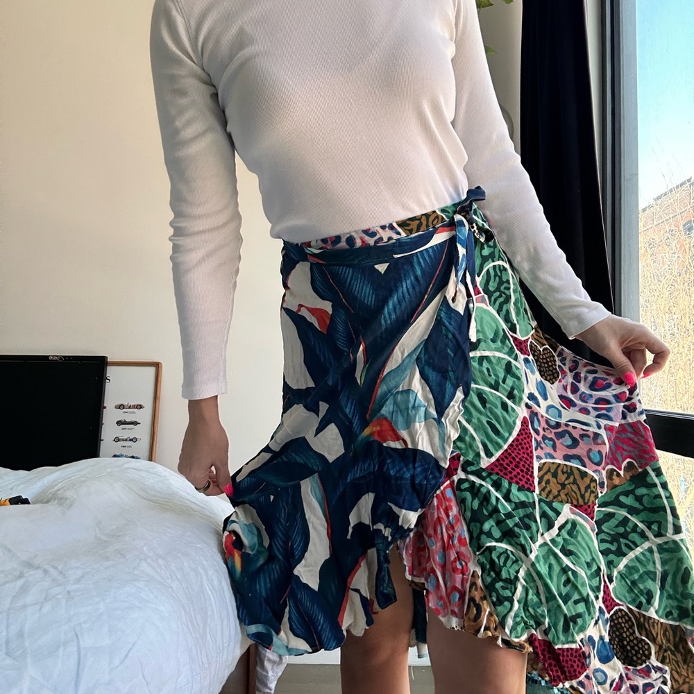 FARM Rio tropical wrap midi skirt L